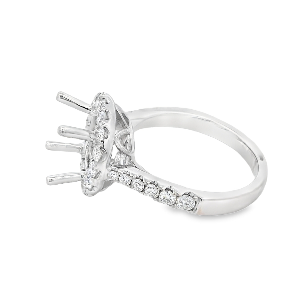18K White Gold Diamond Halo & Milgrain Basket Engagement Ring Setting