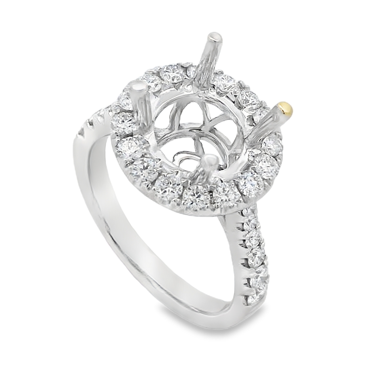 18K White Gold Diamond Halo & Milgrain Basket Engagement Ring Setting