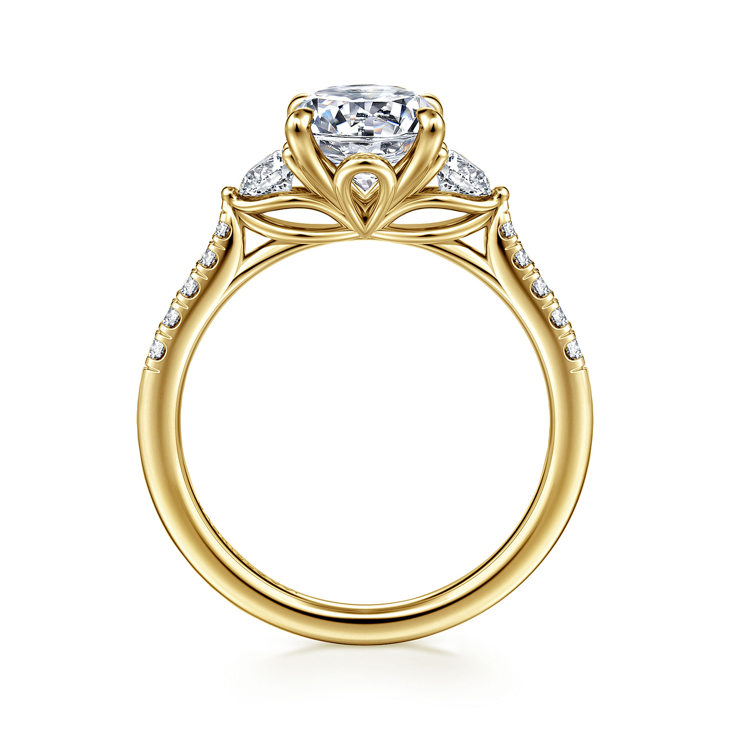Gabriel & Co. 14K Yellow Gold Lotus Collection Side-Stone Engagement Ring Setting