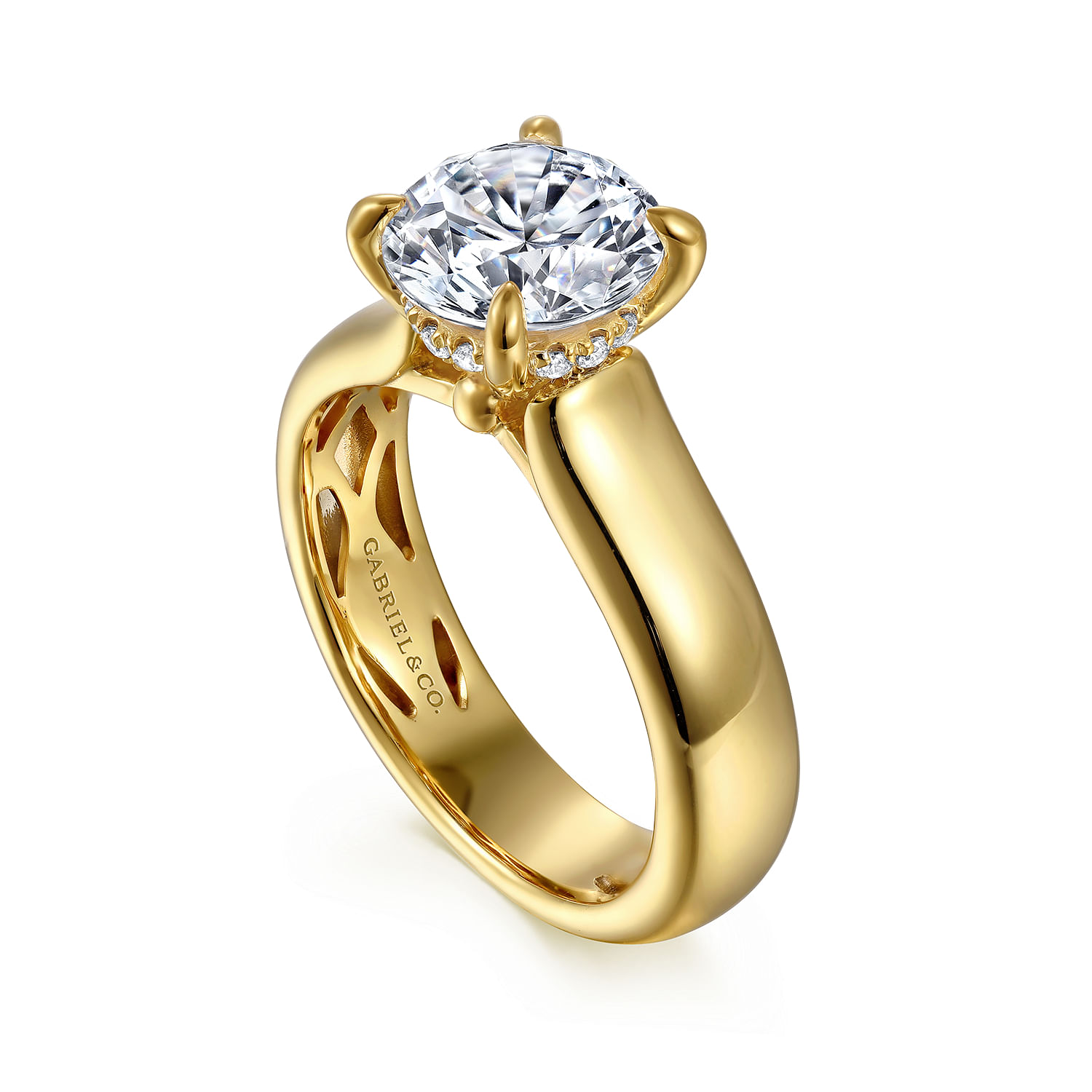 Gabriel & Co. 14K Yellow Gold Wide Band & Diamond Gallery Rail Engagement Ring Setting