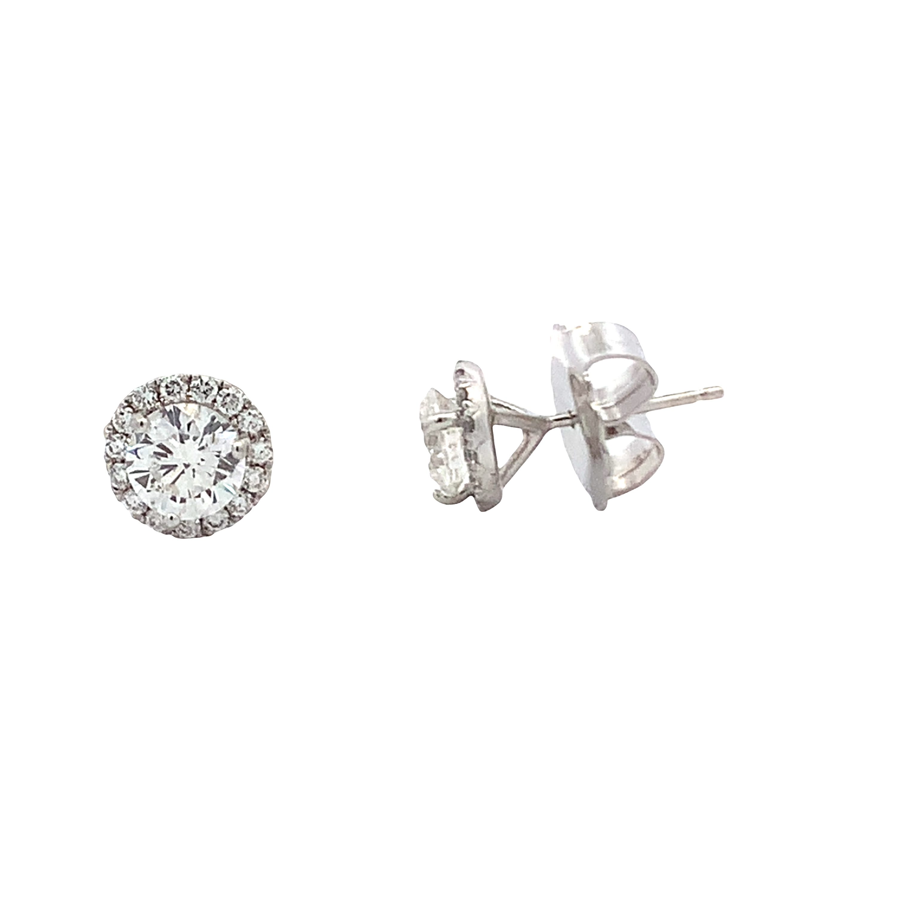 14K White Gold Diamond Stud Earrings with 32 Round Diamonds G I1 1.48 CTW