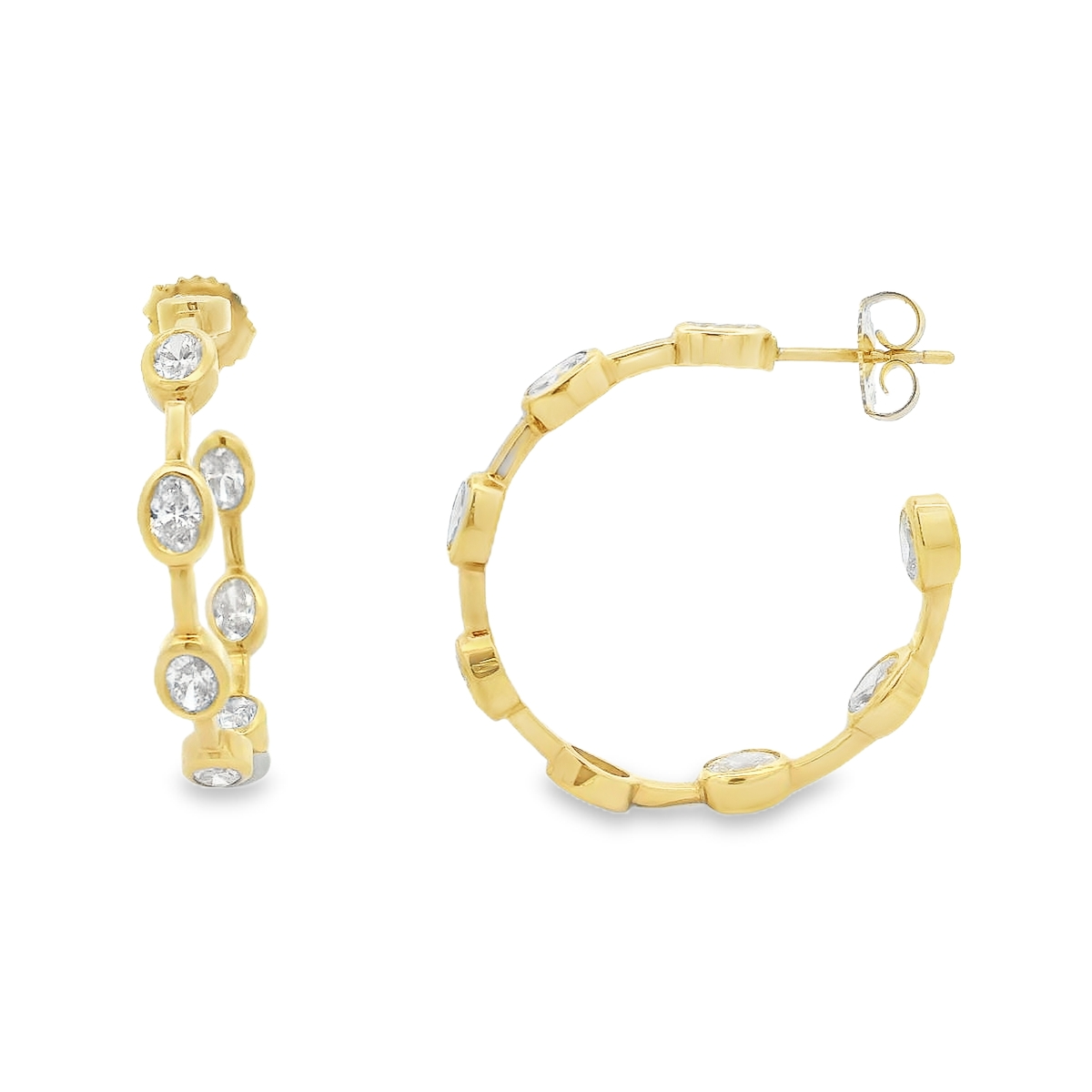 Norman Silverman 18K Yellow Gold Oval Diamond Bezel Station Hoops