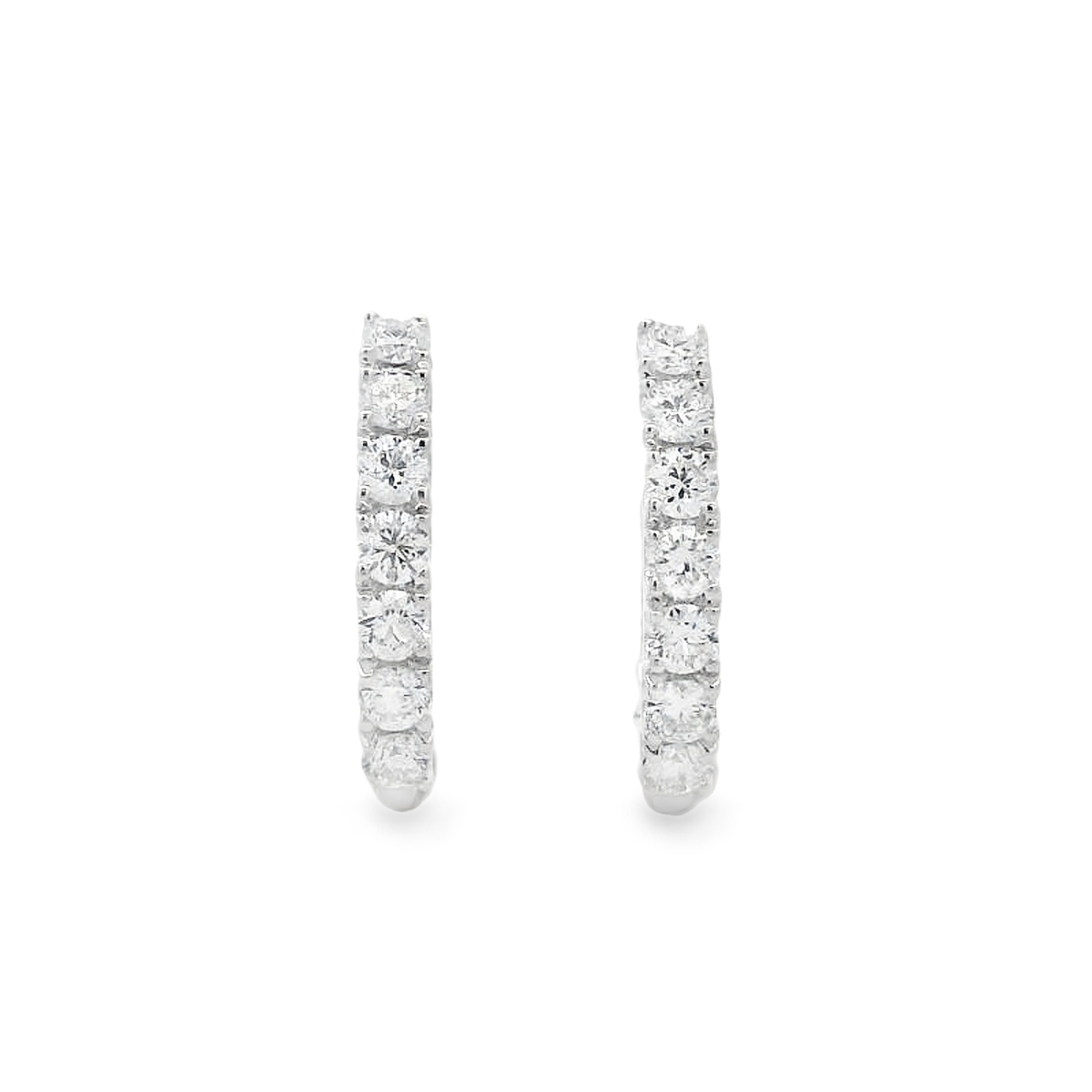 14K White Gold Thin Diamond Hoops
