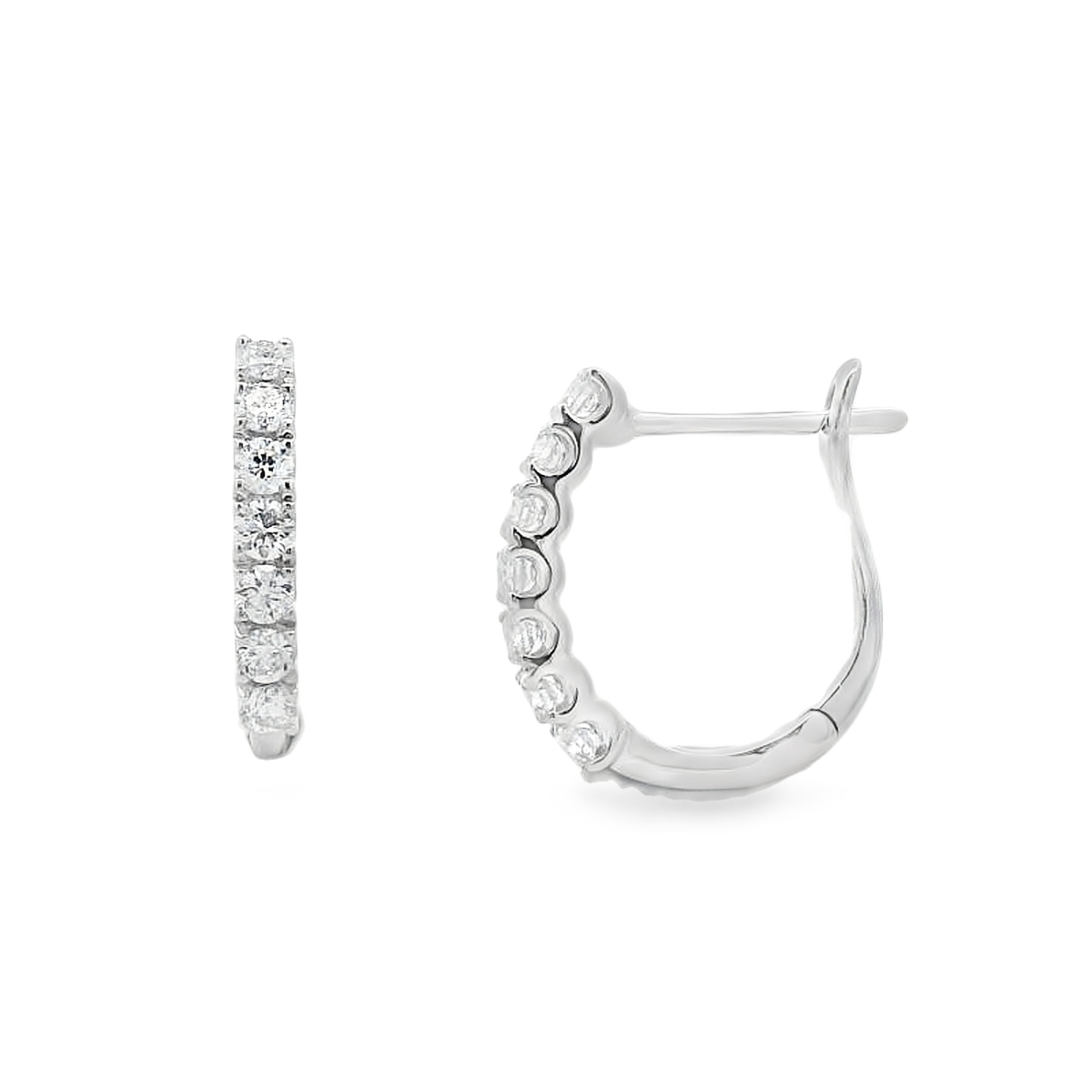 14K White Gold Thin Diamond Hoops