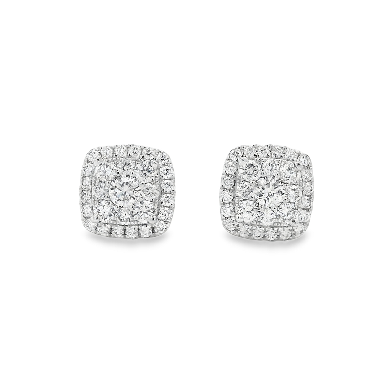 14K White Gold Square Diamond Cluster Studs