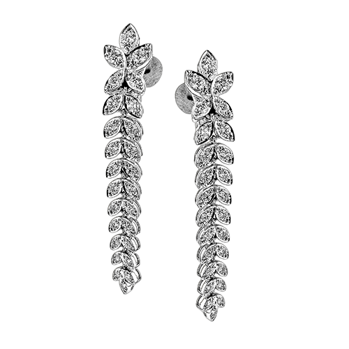 Simon G. 18K White Gold Diamond Leaves Dangling Earrings