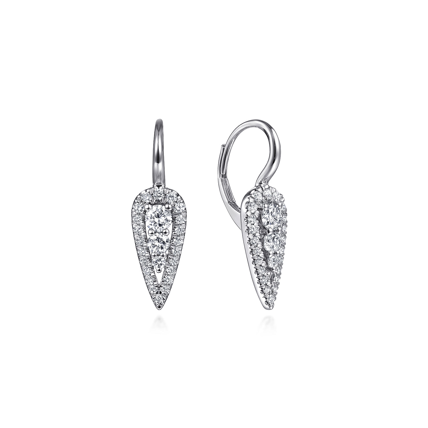 Gabriel & Co. 14K White Gold Long Diamond Cluster Teardrop Leverback Earrings
