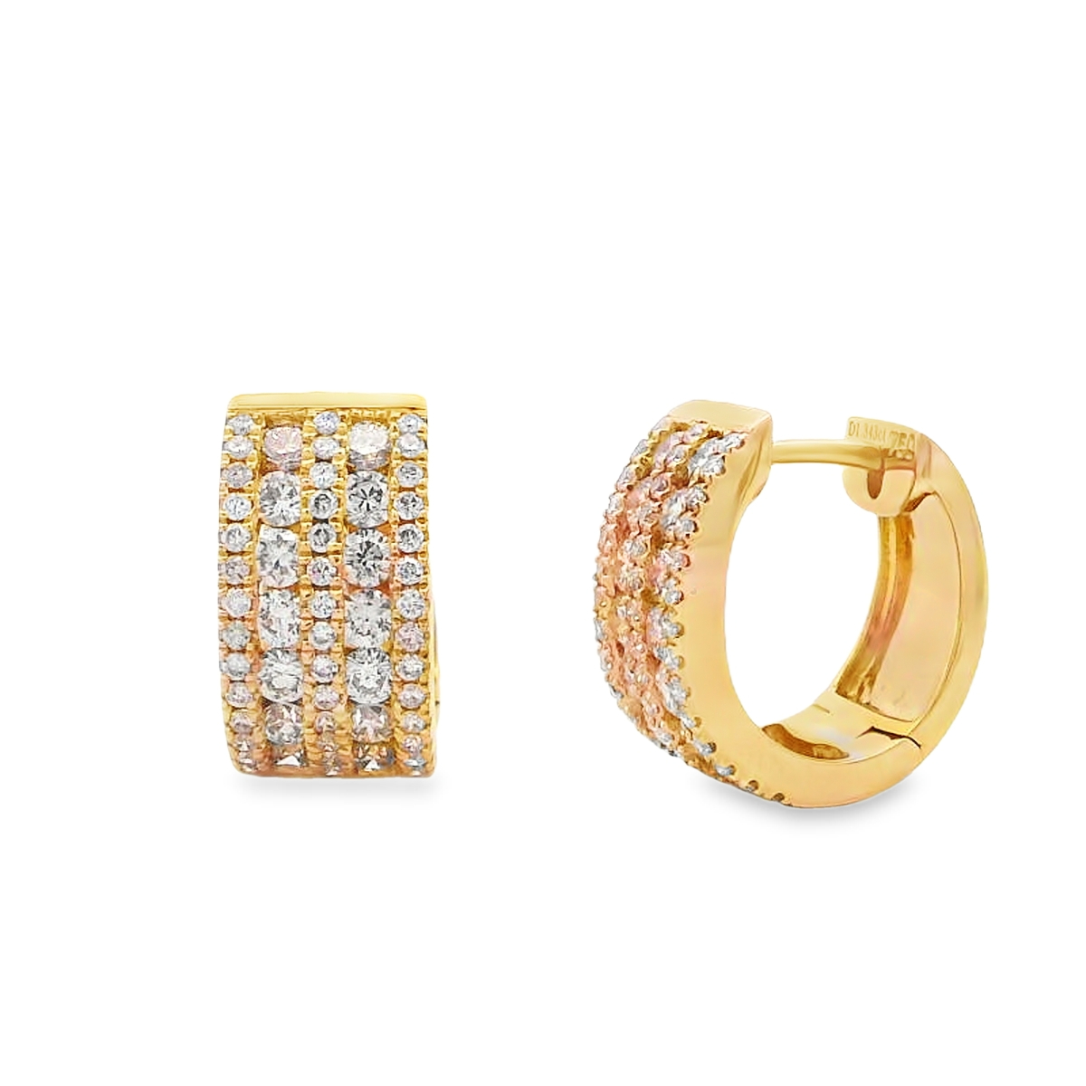 18K Yellow Gold Wide Rows Diamond Hoops