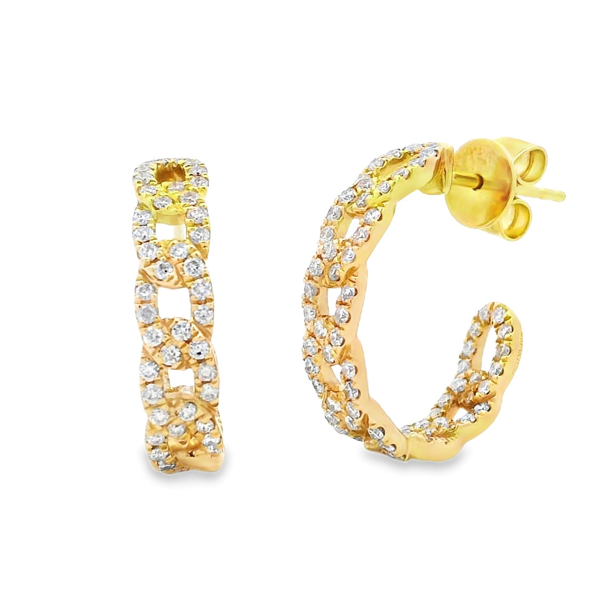 18K Yellow Gold Chain Style Diamond J-Hoops