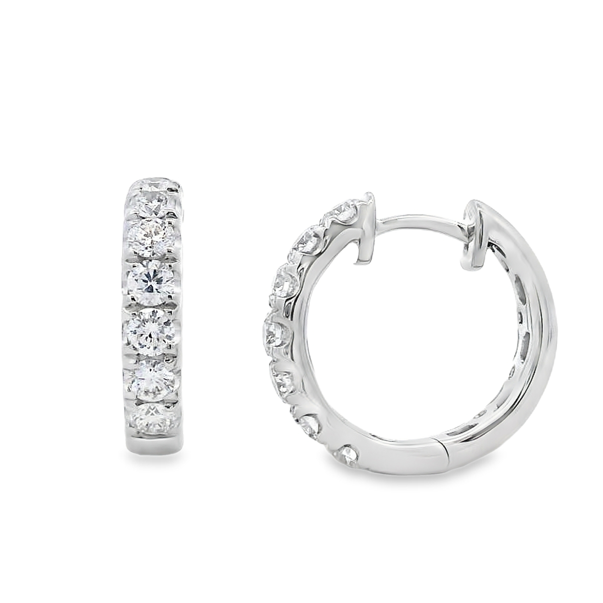 18K White Gold Rounded Diamond Huggies