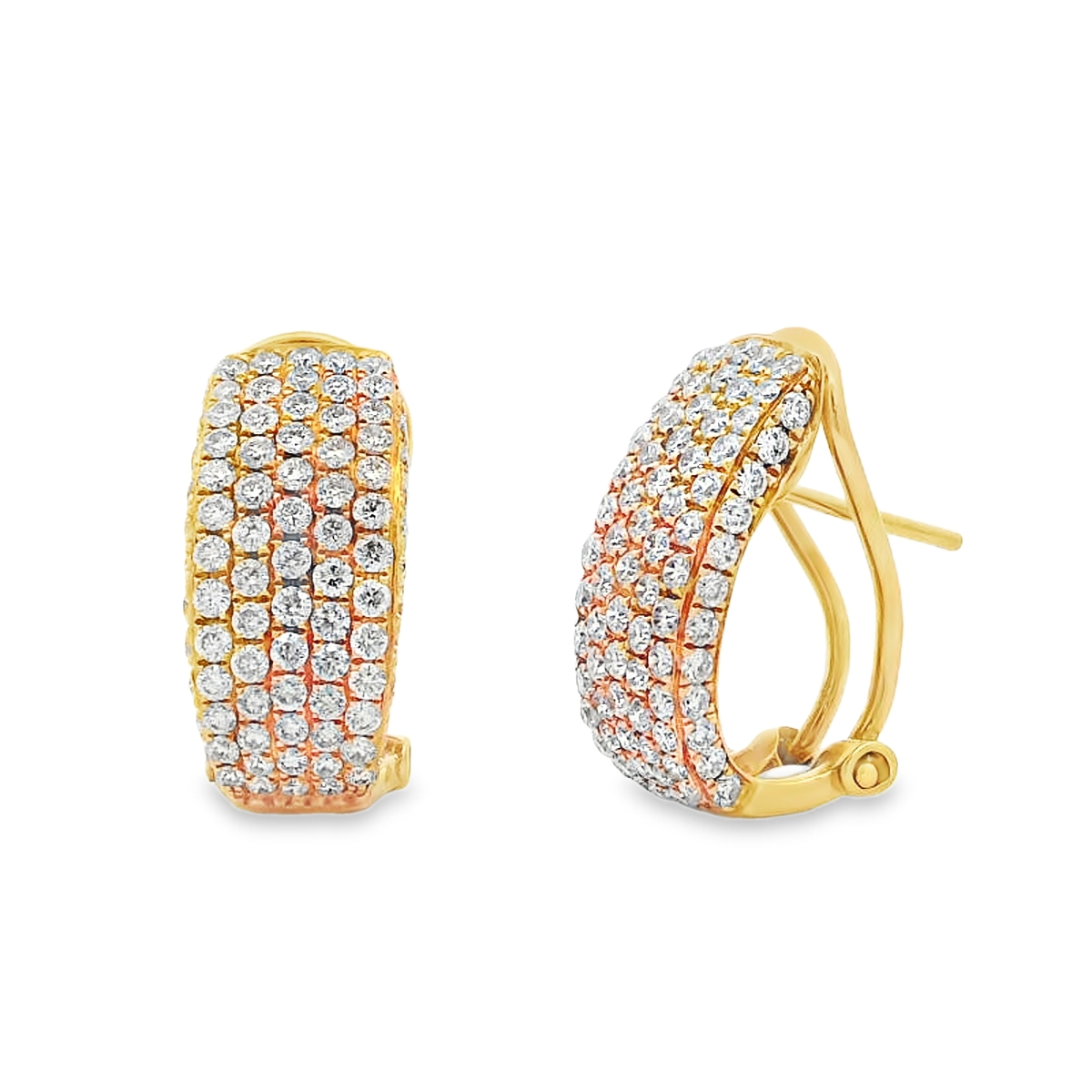 18K Yellow Gold Pave Diamond Omega Back Huggies