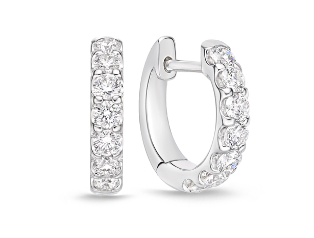 Memoire 18 Karat White Gold Diamond Huggies Earrings with 14 Round Diamonds 0.53 CTW G-H SI
