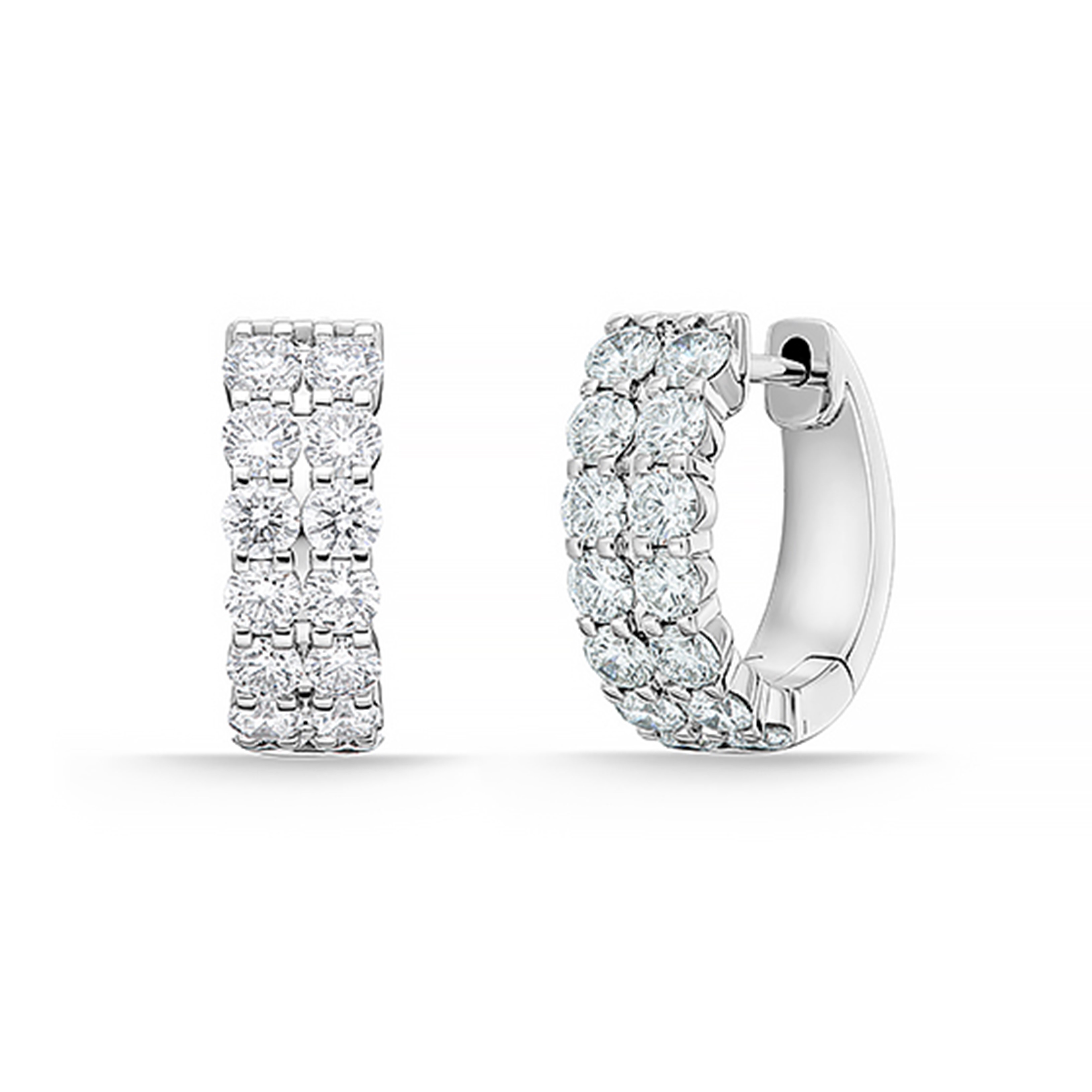 Memoire 14K White Gold Petite Double Row Diamond Huggies