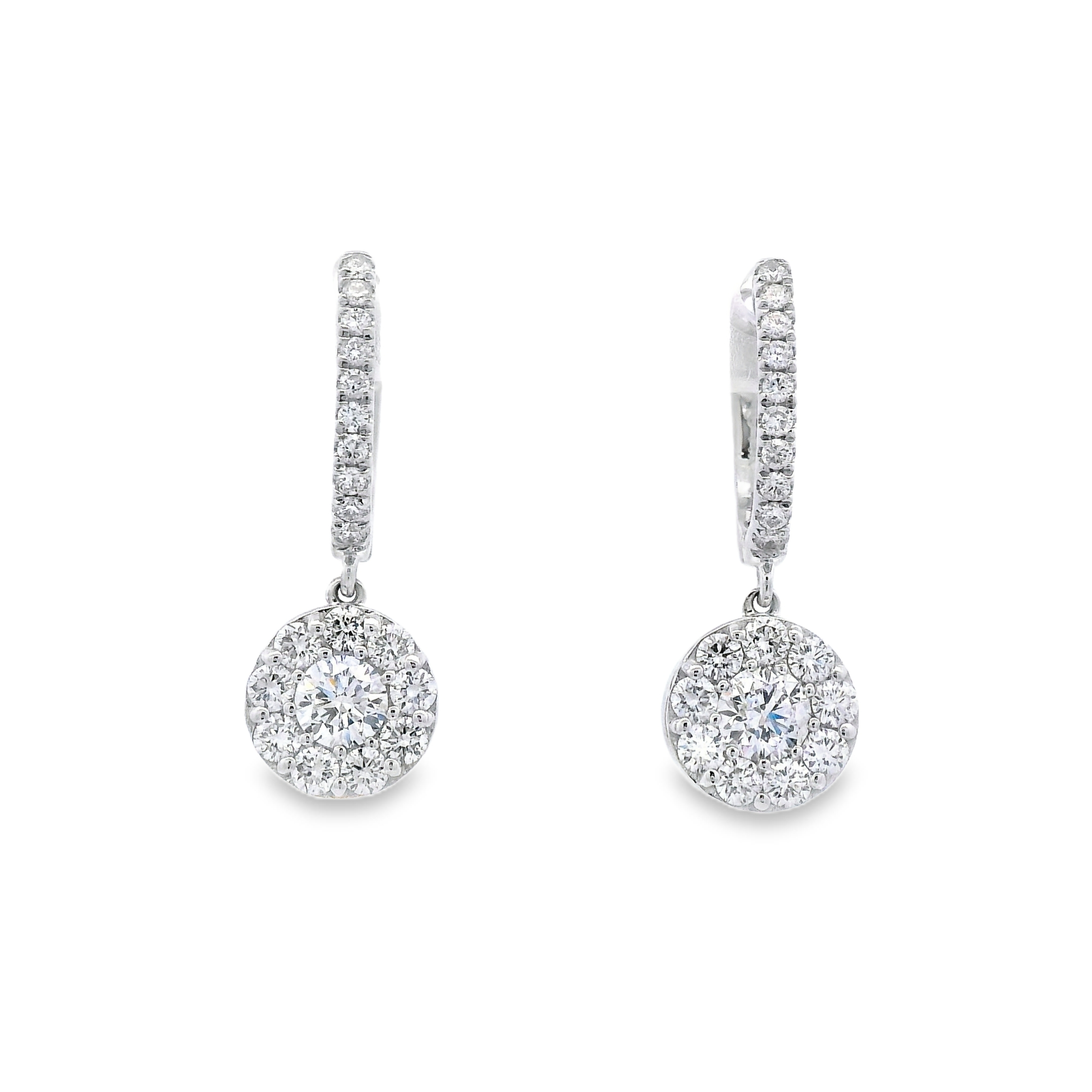 14K White Gold 1-Carat Diamond Dangling Lever Cluster Earrings