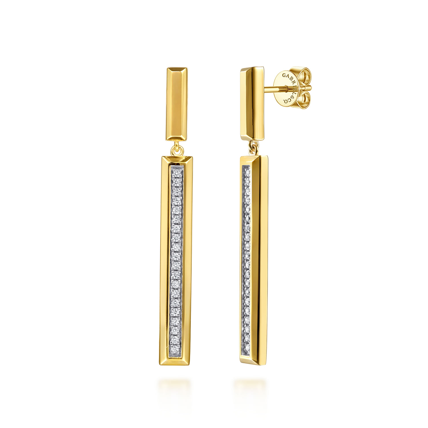 Gabriel & Co. 14K Yellow Gold Diamond Elongated Pyramid Stud Drop Earrings with 40 Round Diamonds 0.23 CTW H-I SI