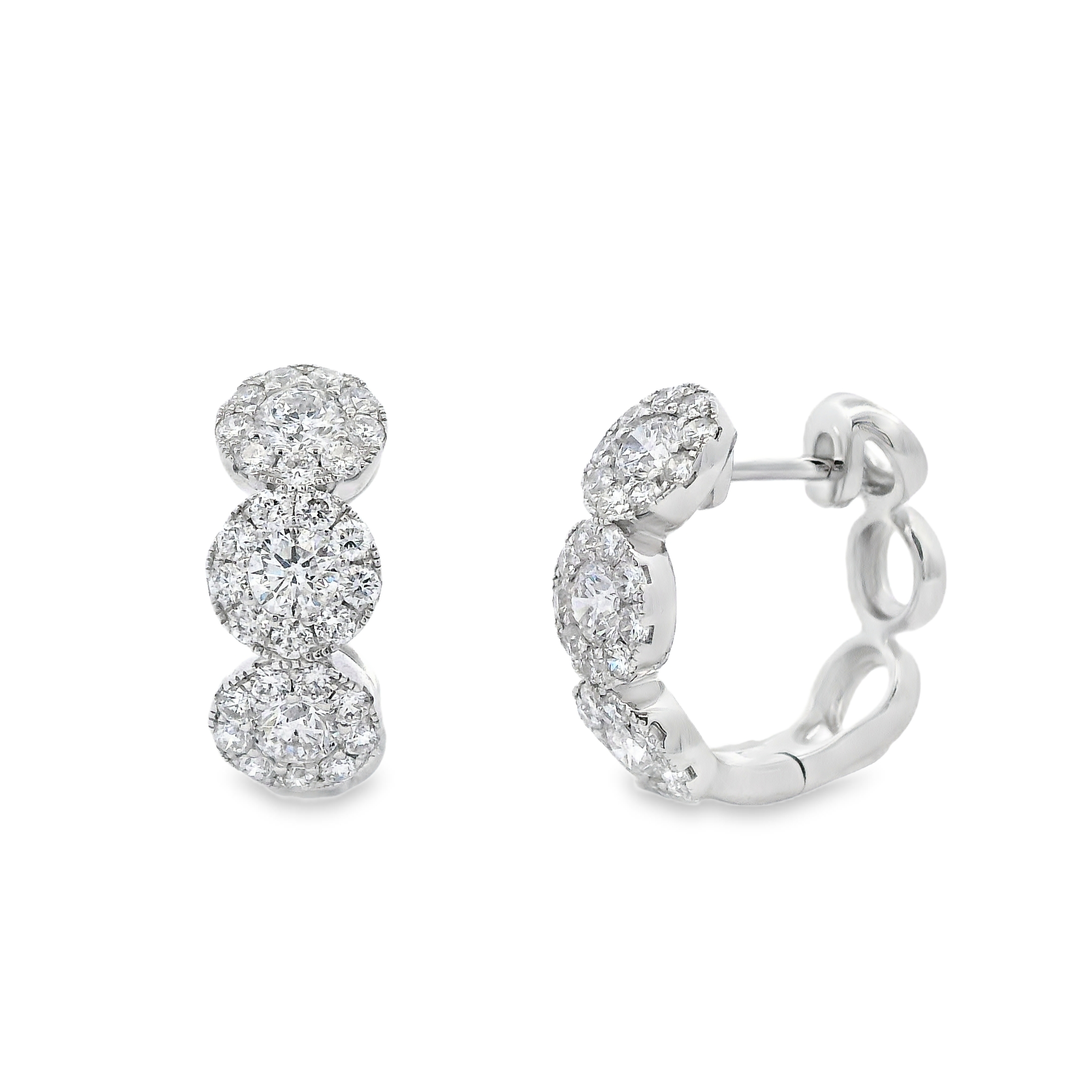 14K White Gold Triple Diamond Halo Hoops
