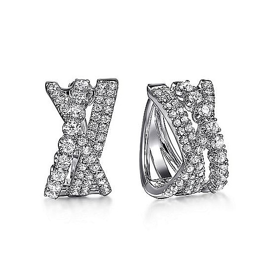 Gabriel & Co. 14K White Gold Diamond Criss Cross Huggies