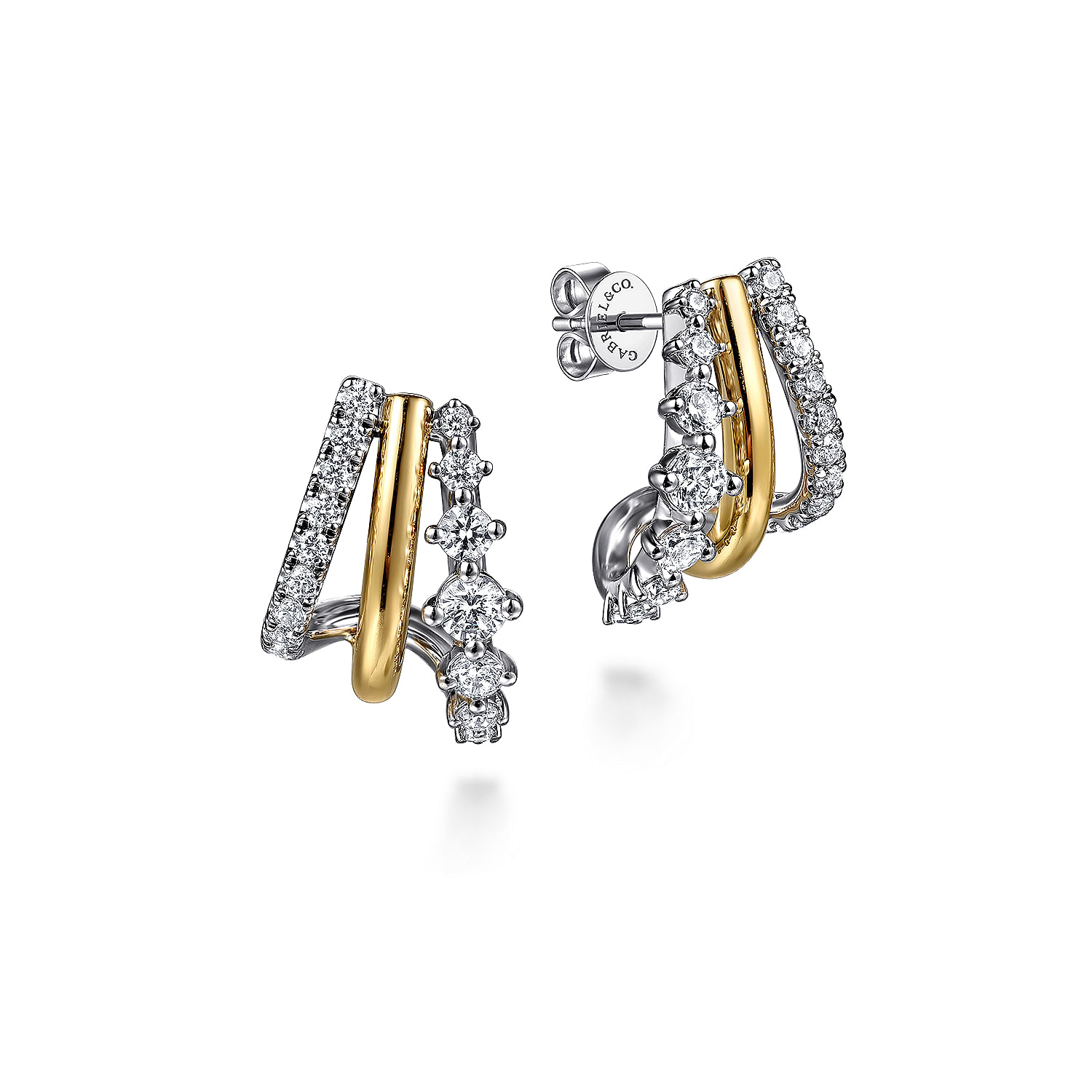 Gabriel & Co. 14K Two-Tone Graduating Diamond J Hoop Earrings