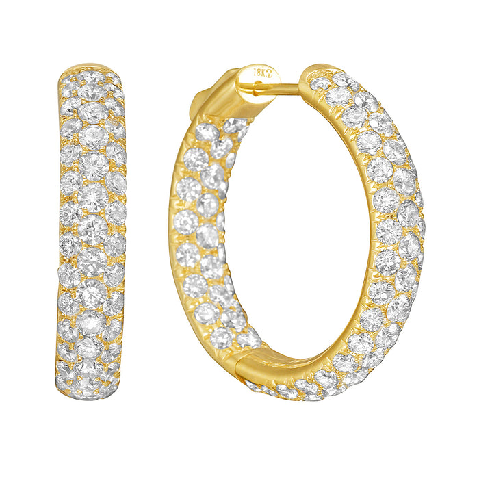 18 Karat Yellow Gold18K 4 Carat Diamond Hoops with 152 Round Diamonds