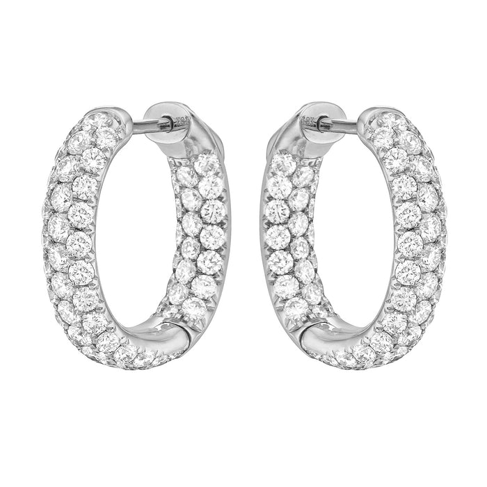 18K 3 Carat Diamond Hoop Earrings with 122 Round Diamonds