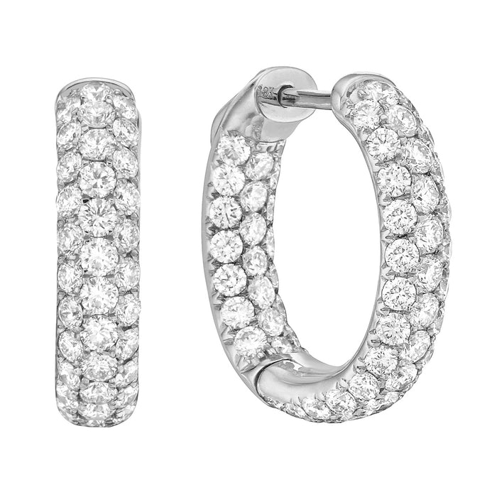 18K 3 Carat Diamond Hoop Earrings with 122 Round Diamonds