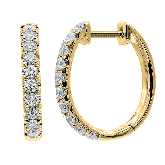 18K Diamond Hoop Earrings with 20 Round Diamonds 0.8 Carat