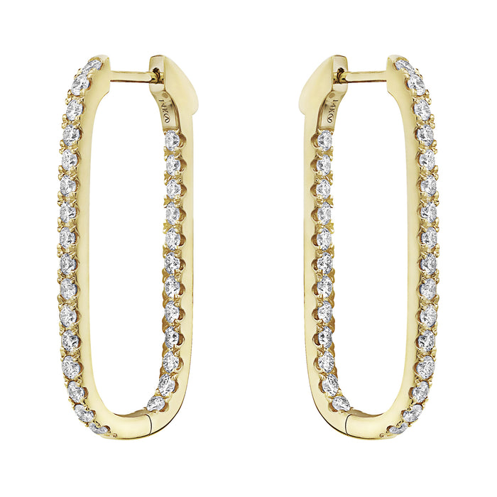 18K 1.5 Carat Diamond Rectangular Hoop Earrings