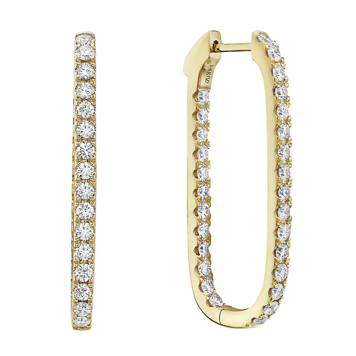 18K 1.5 Carat Diamond Rectangular Hoop Earrings