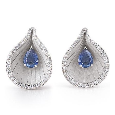 Cammilli 18K White Ice Gold Premier Color Earrings with 2 Pear Sapphires and Diamonds