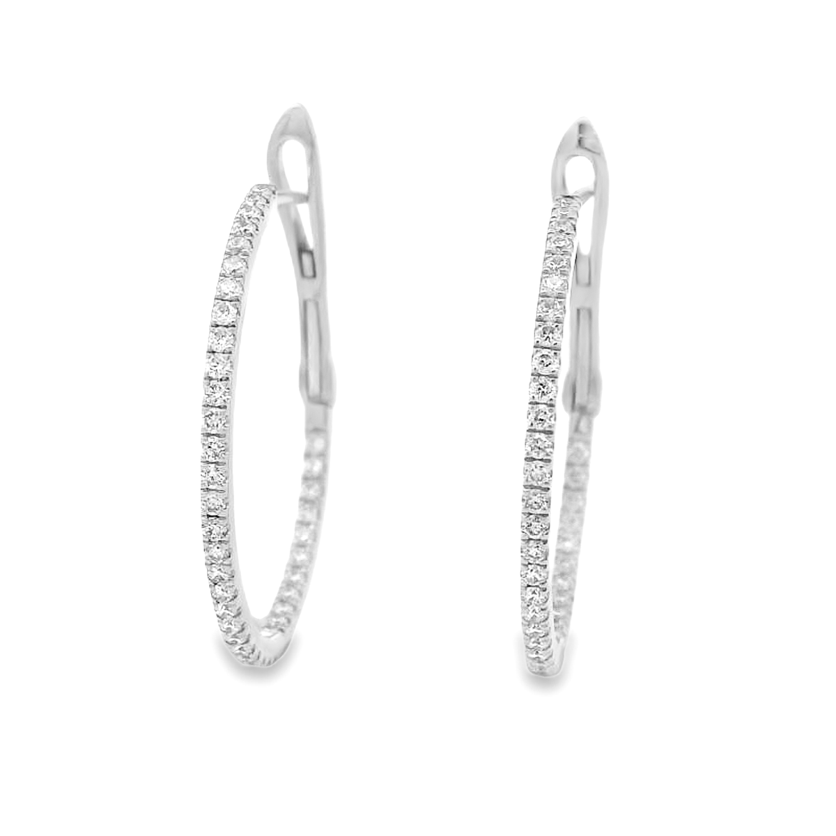 14K White Gold Medium Diamond Hoops