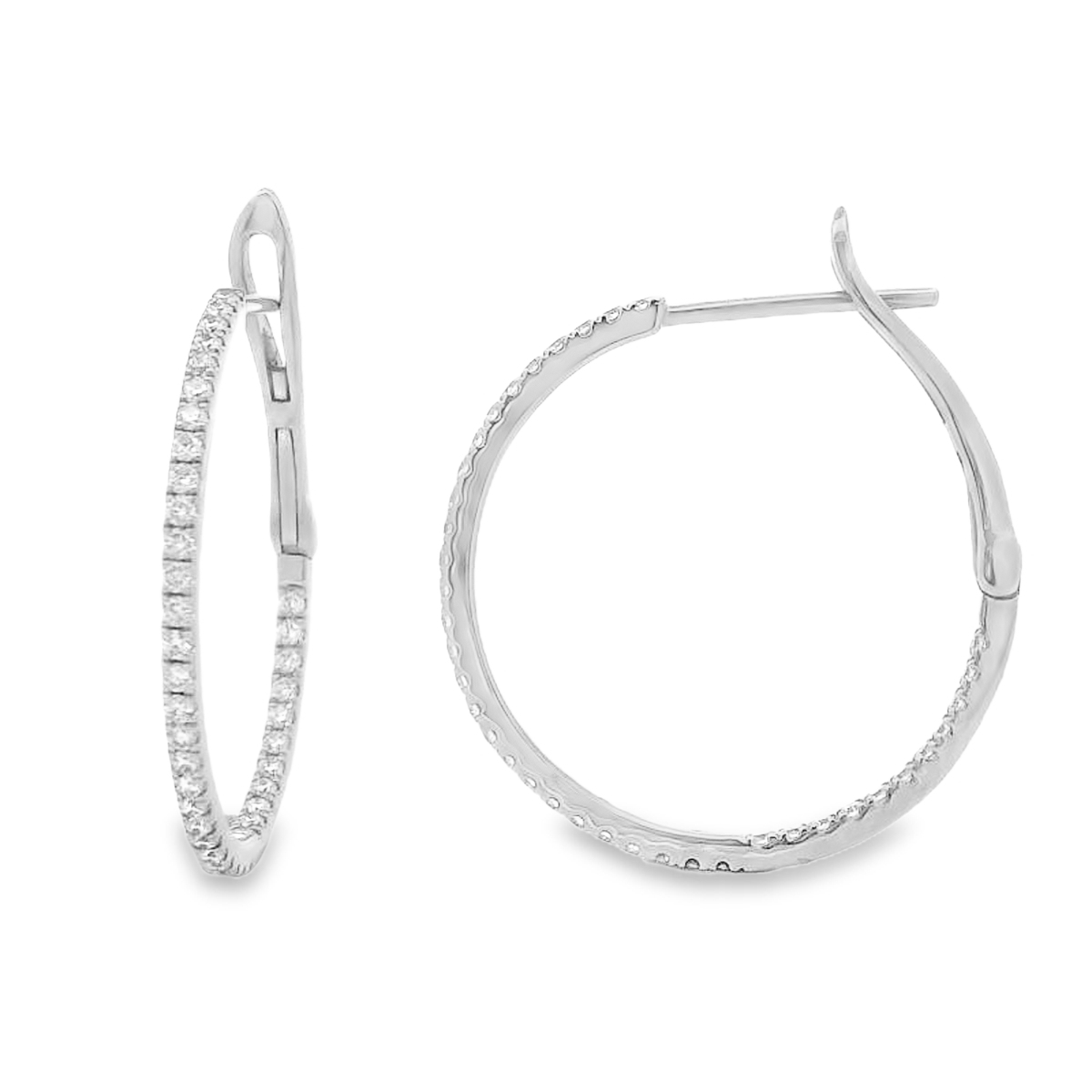 14K White Gold Medium Diamond Hoops