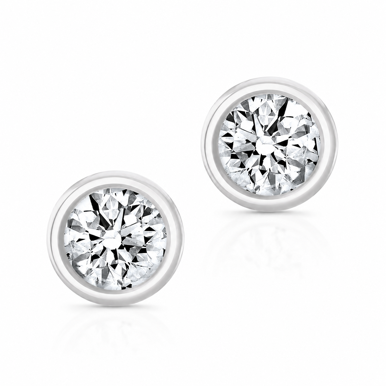 Norman Silverman 18K White Gold Bezel-Set 1 Carat Diamond Stud Earrings