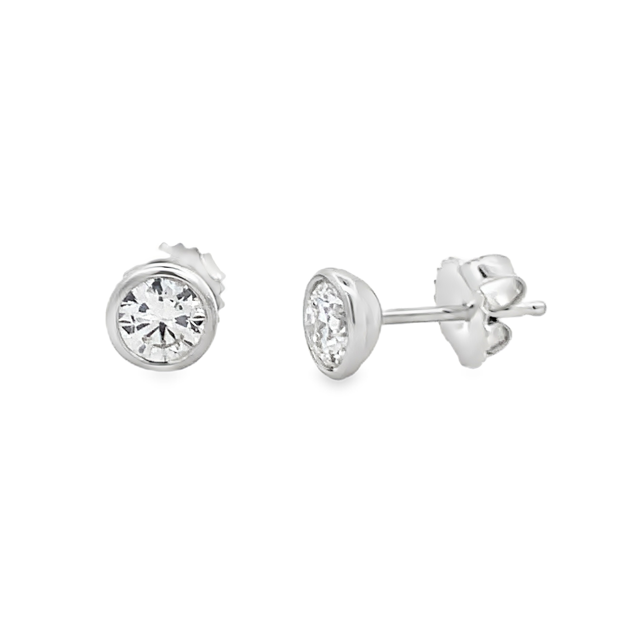 Norman Silverman 18K White Gold Bezel-Set 1 Carat Diamond Stud Earrings
