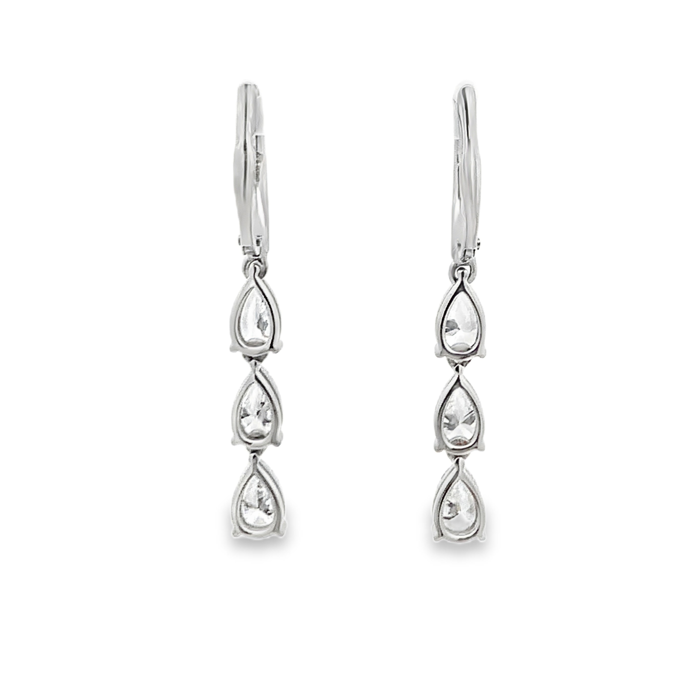 Norman Silverman 18K White Gold 2.5 Carat Pear Diamond Dangling Earrings