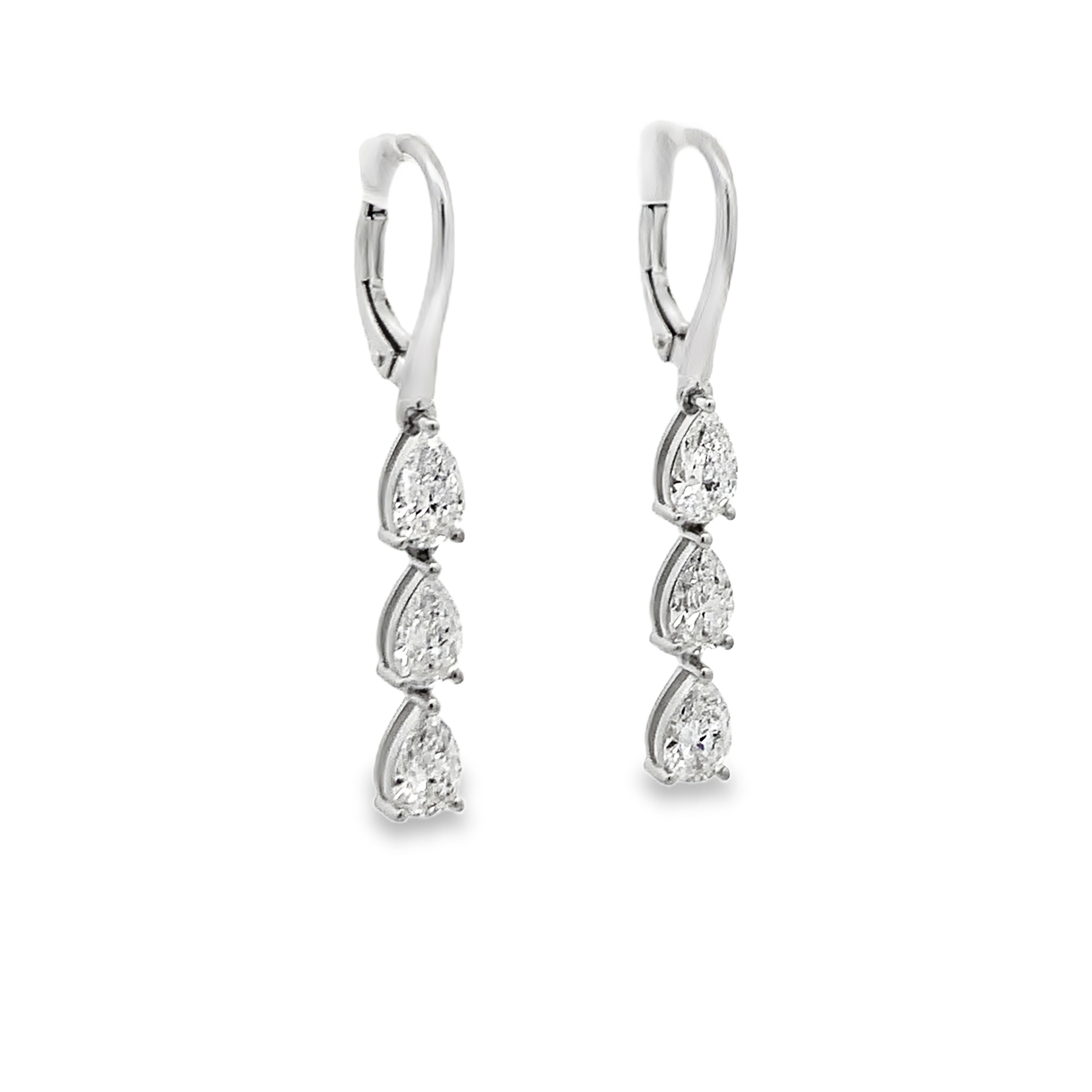 Norman Silverman 18K White Gold 2.5 Carat Pear Diamond Dangling Earrings