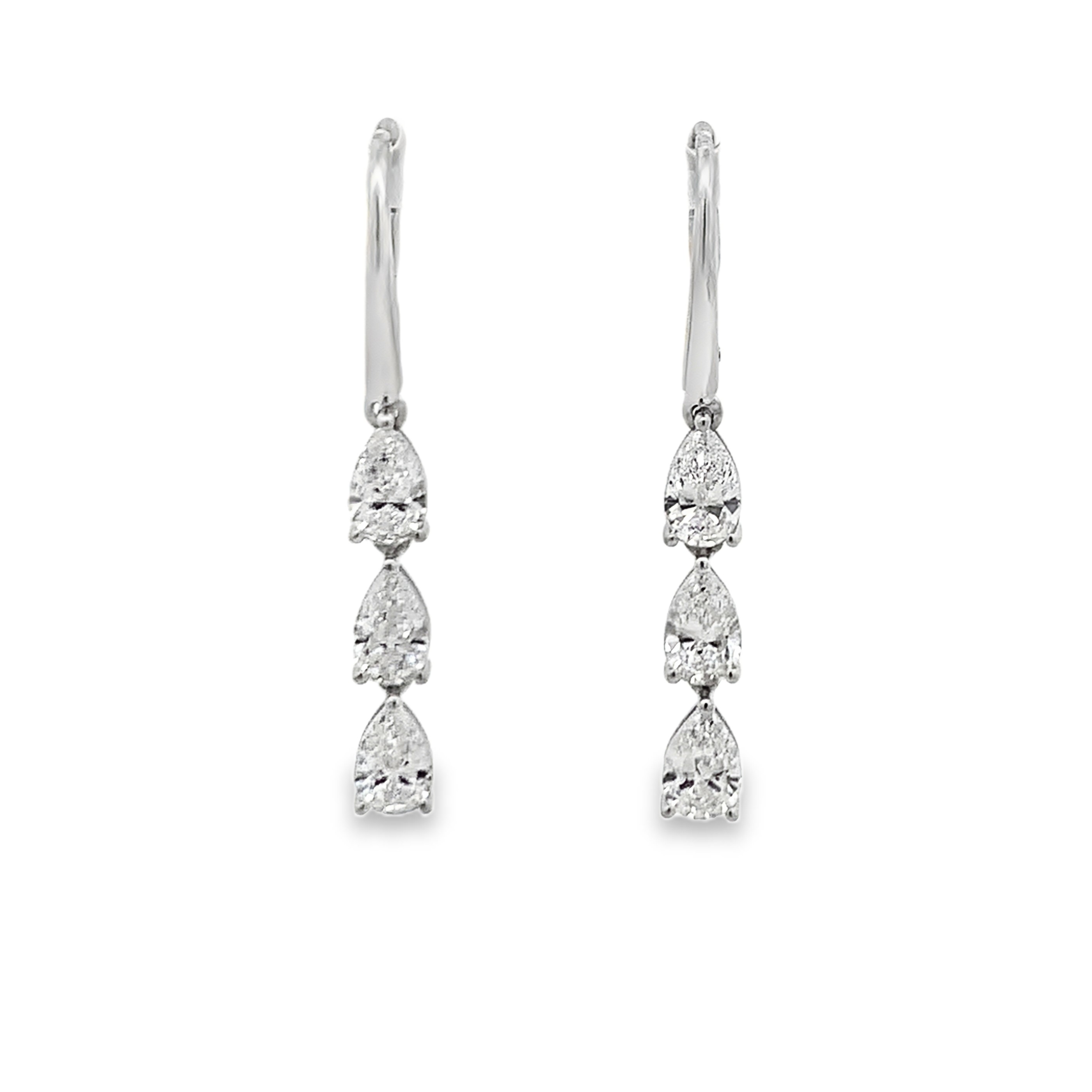 Norman Silverman 18K White Gold 2.5 Carat Pear Diamond Dangling Earrings
