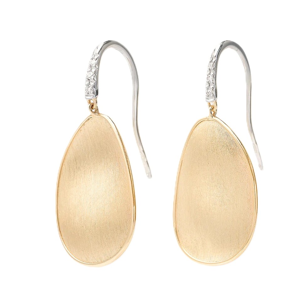 Marco Bicego 18K Two-Tone Lunaria Diamond Petal Drop Earrings with Diamond Hook