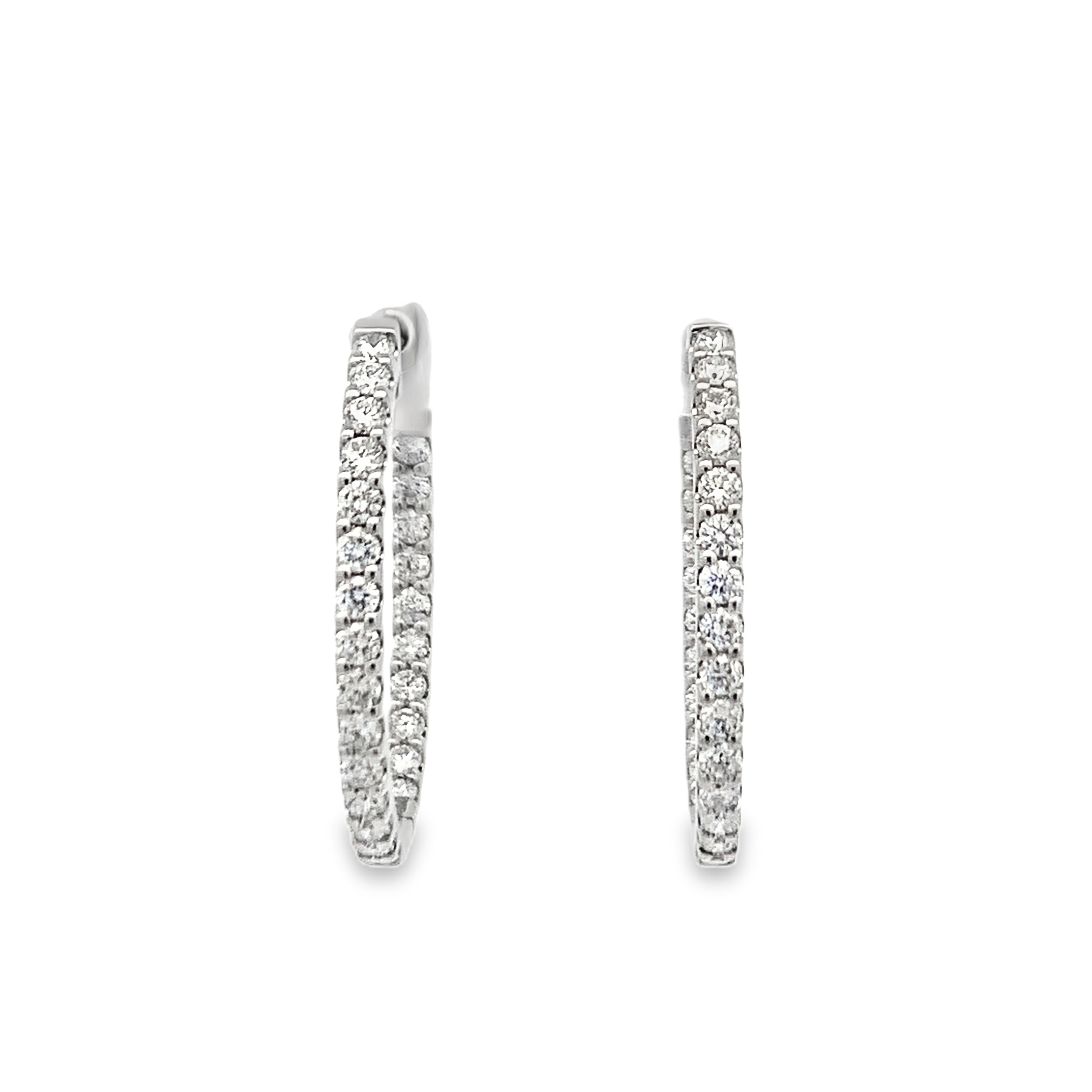 18K White Gold 2 Carat Diamond Hoops 25x21mm