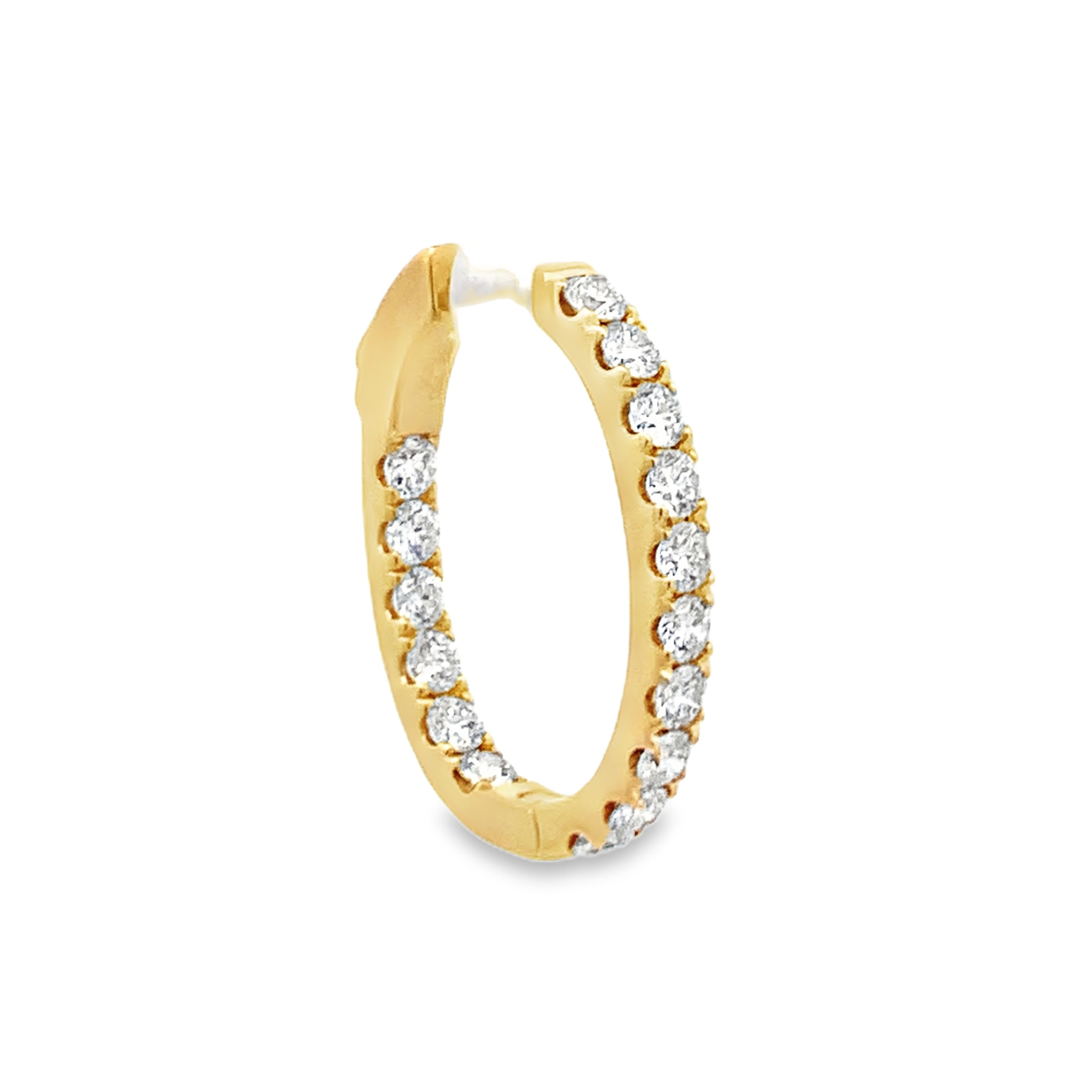 18K Yellow Gold Diamond Hoops 21x15mm with 32 Round Diamonds 2.56 CTW G-H VS1-VS2