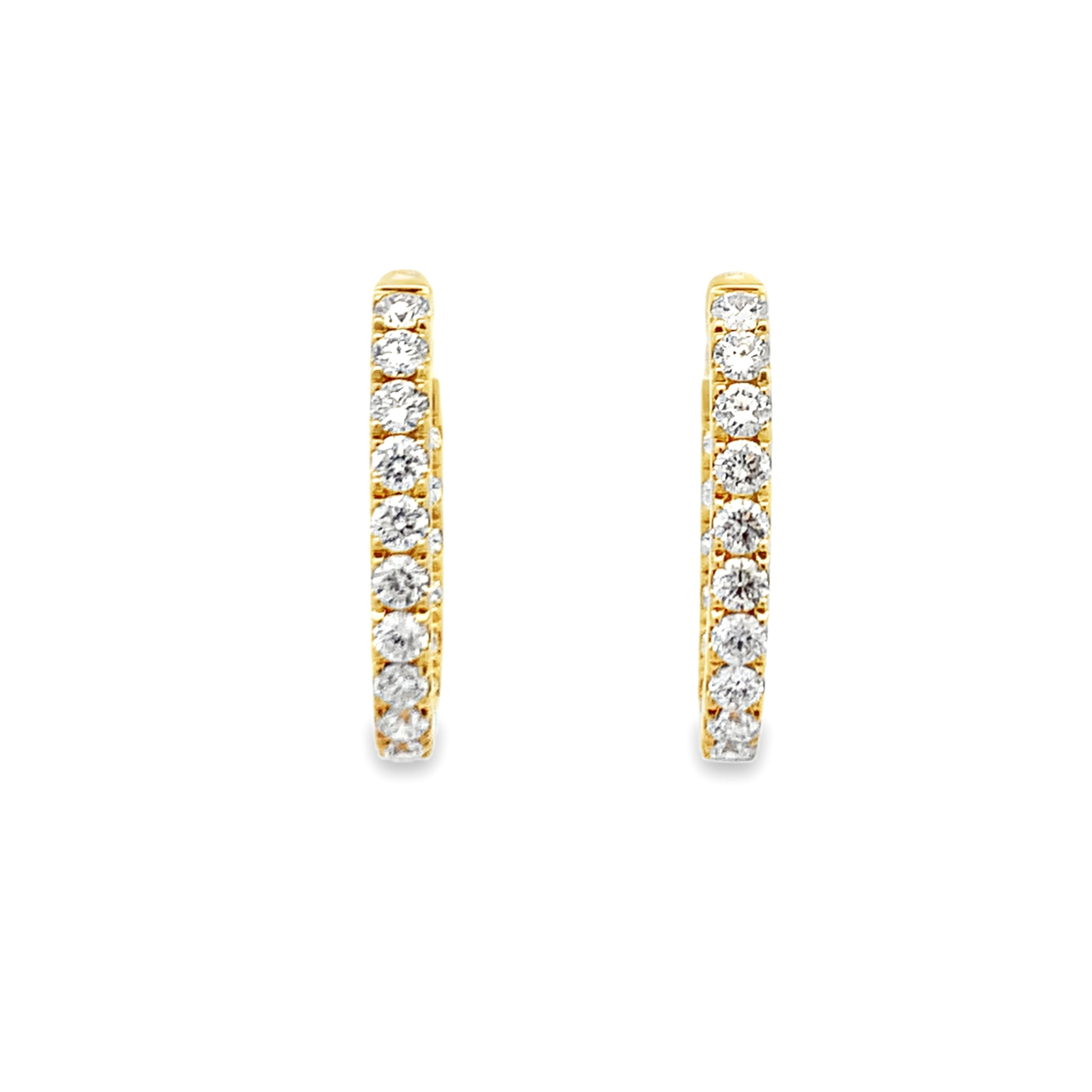 18K Yellow Gold Diamond Hoops 21x15mm with 32 Round Diamonds 2.56 CTW G-H VS1-VS2