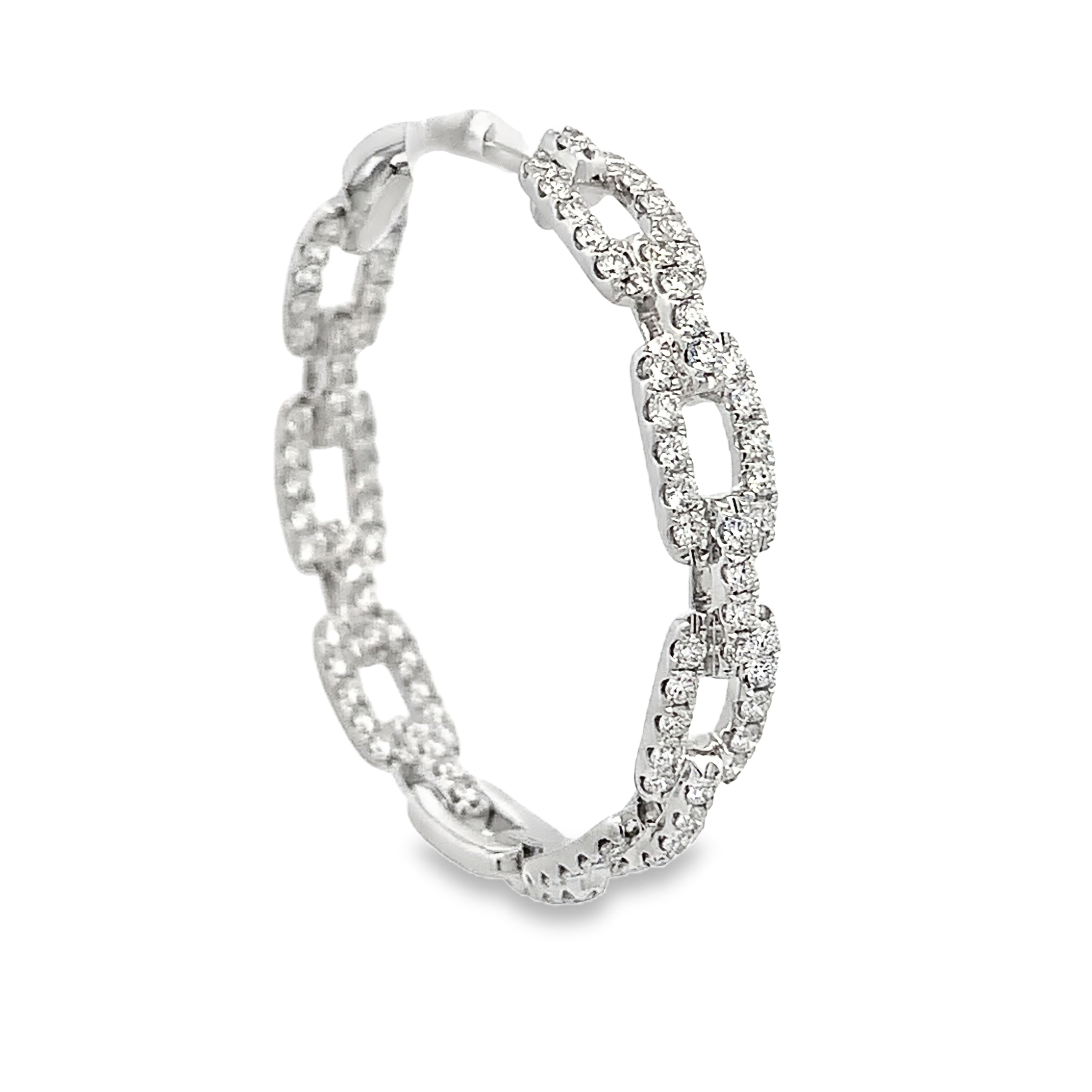 18K White Gold Diamond Chain-Style Hoops