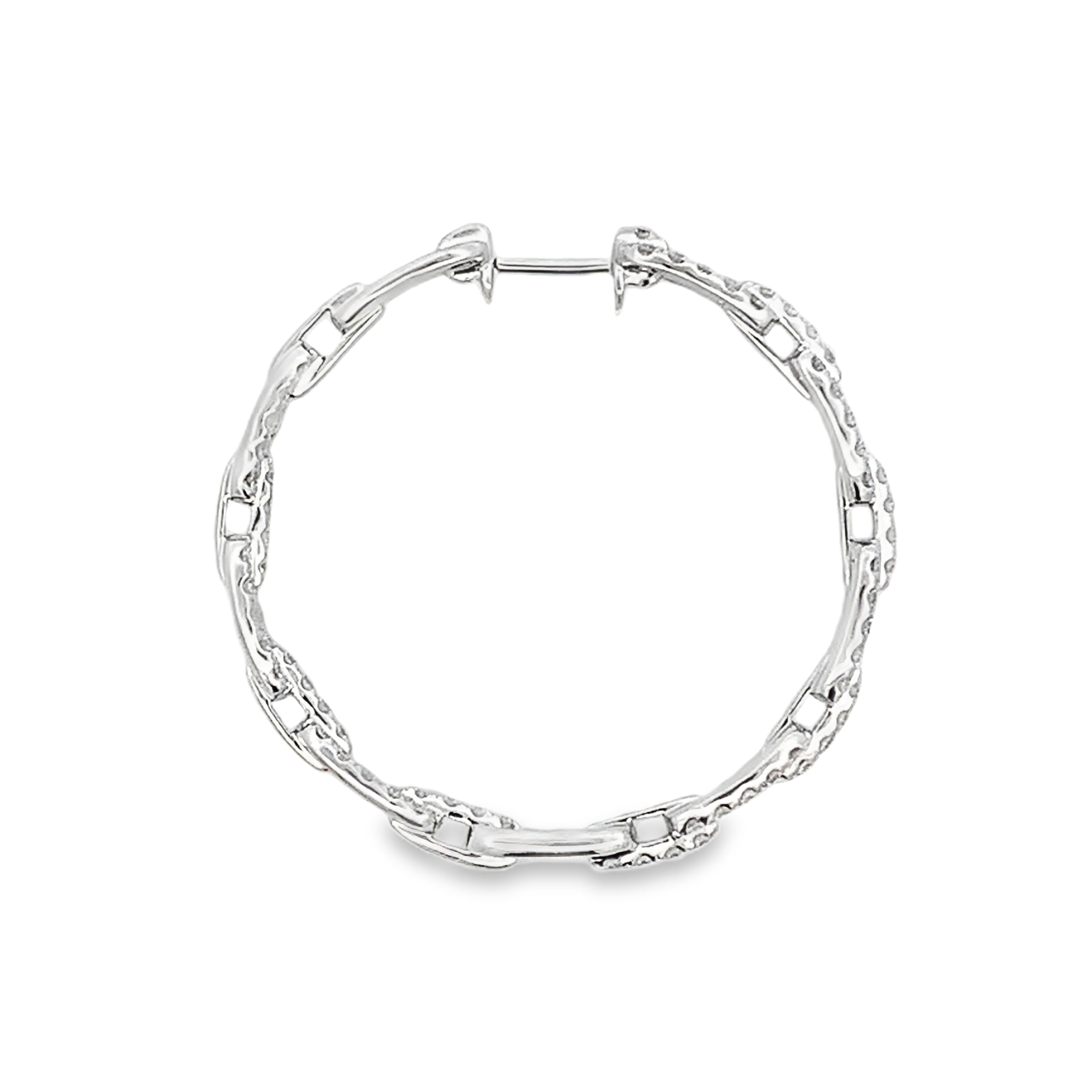 18K White Gold Diamond Chain-Style Hoops