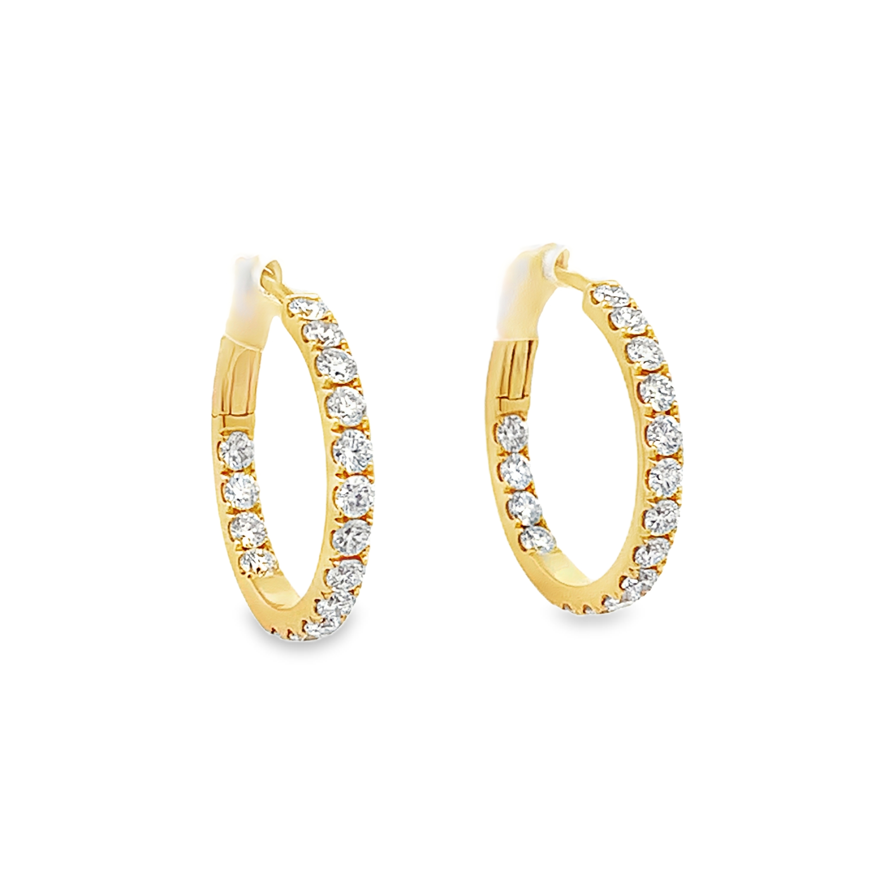 18K Yellow Gold Diamond Hoops 15mm
