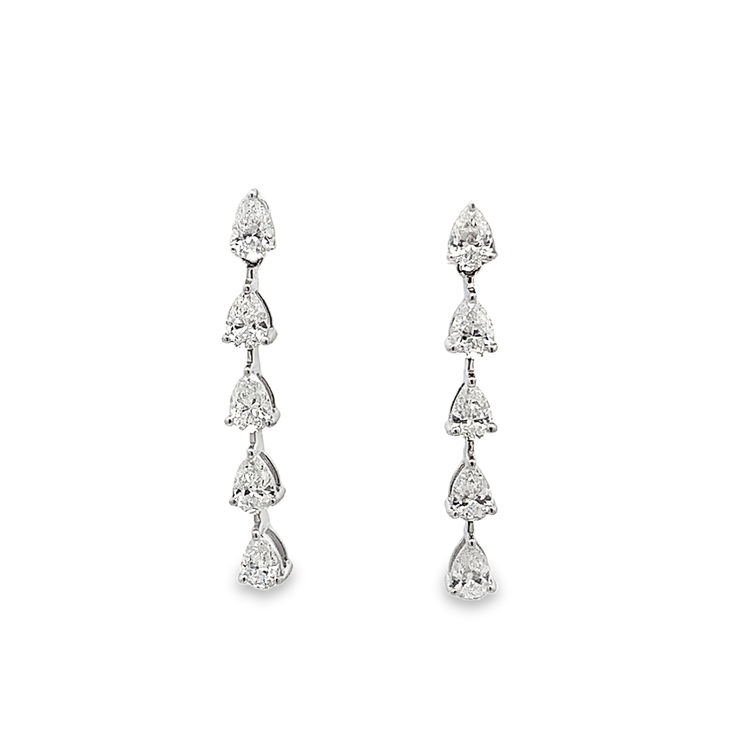 18K White Gold Pear Diamond Dangling Earrings