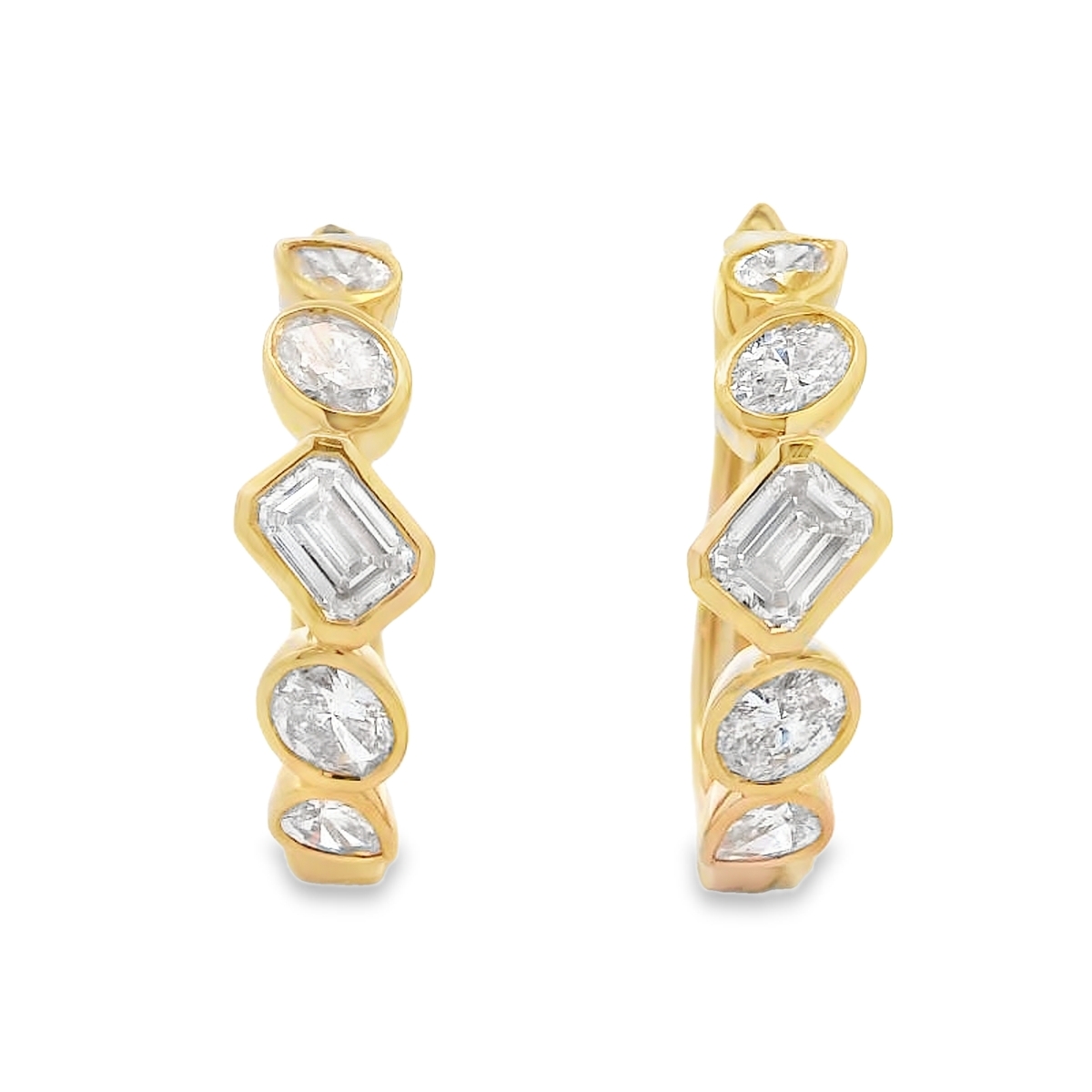 18K Yellow Gold 1-1/2 Carat Mix-Shape Bezel Diamond Hoops