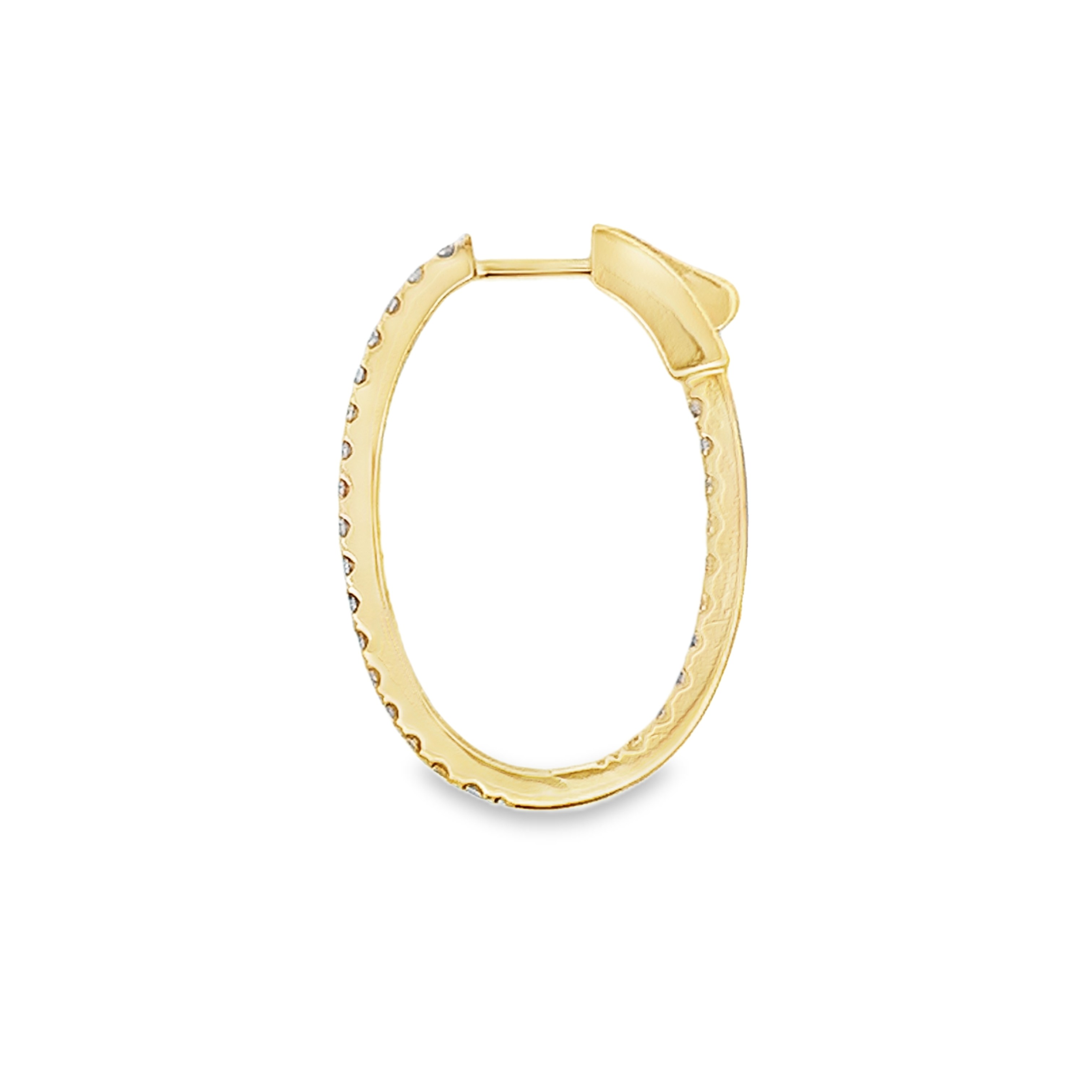 18K Yellow Gold Diamond Oval Hoop Earrings