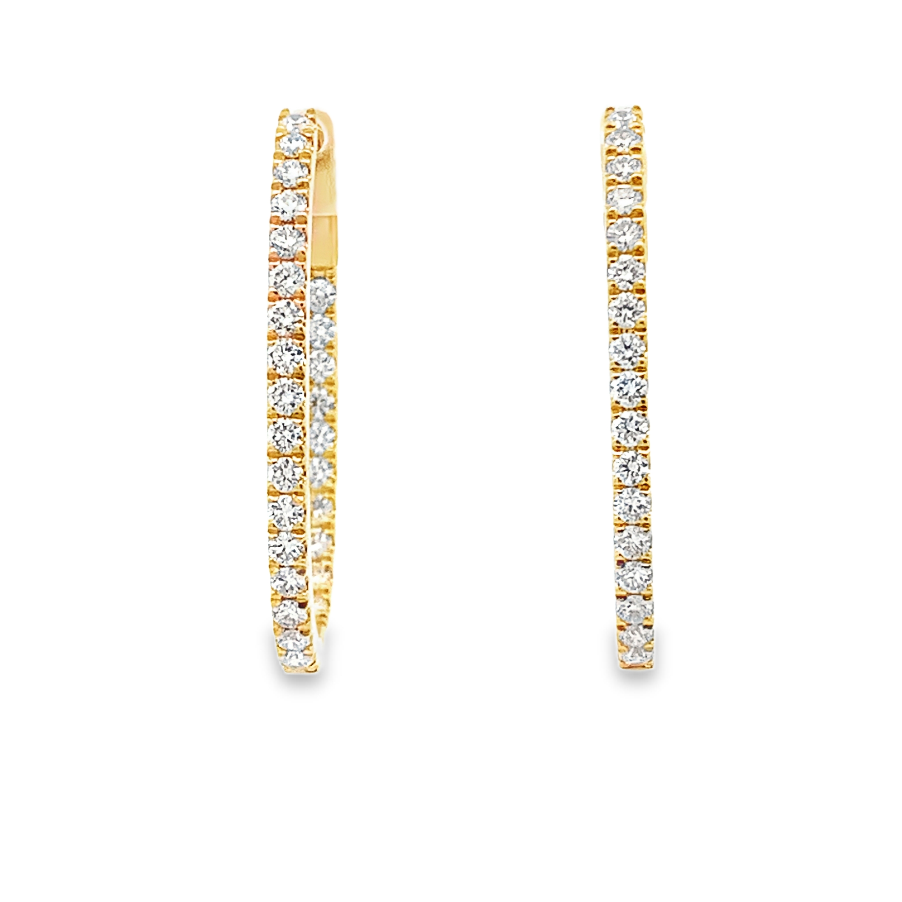 18K Yellow Gold Diamond Oval Hoop Earrings