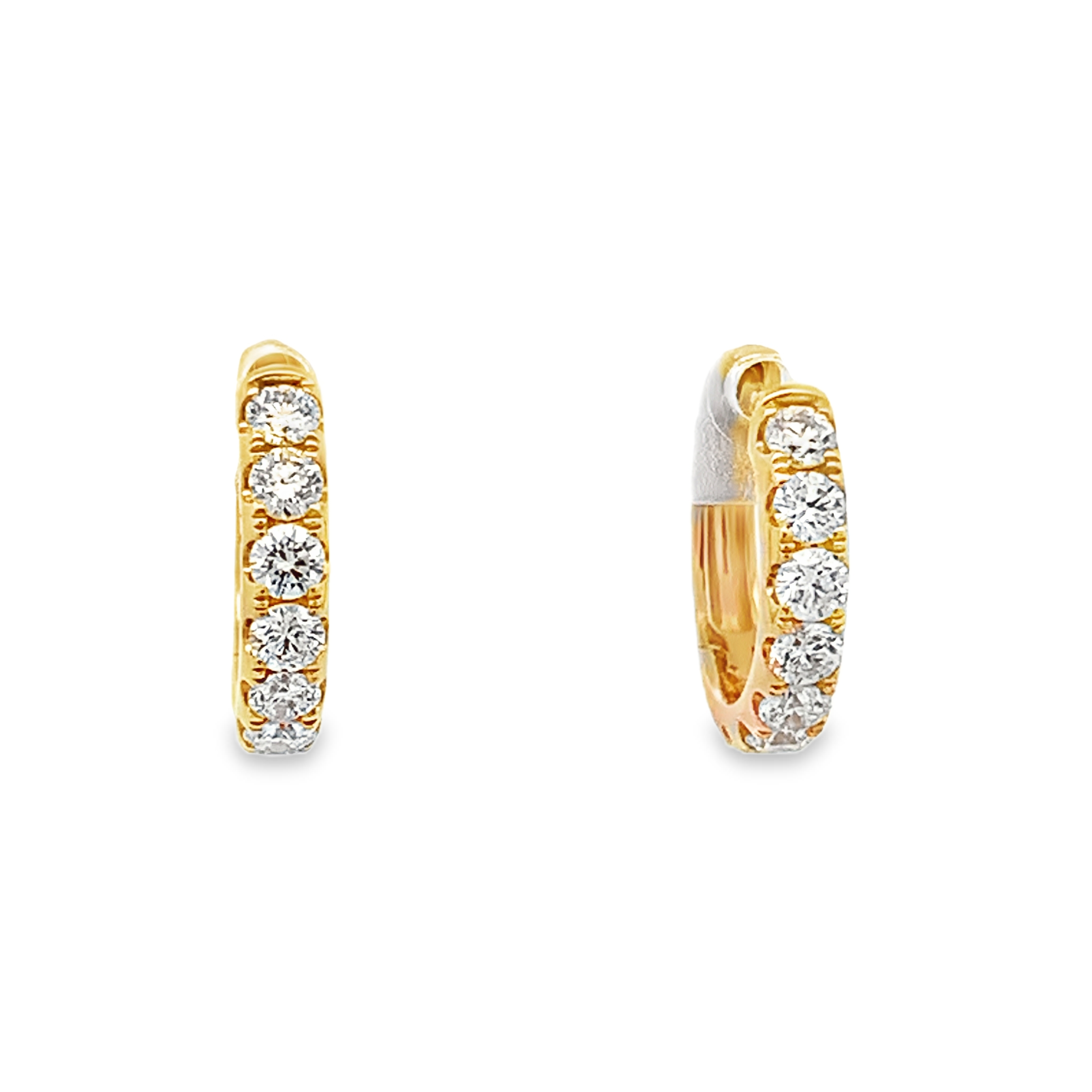 18K Yellow Gold Diamond Hoopswith 14 Round Diamonds 0.81 CTW G-H VS1-VS2 and CTW
11x10mm