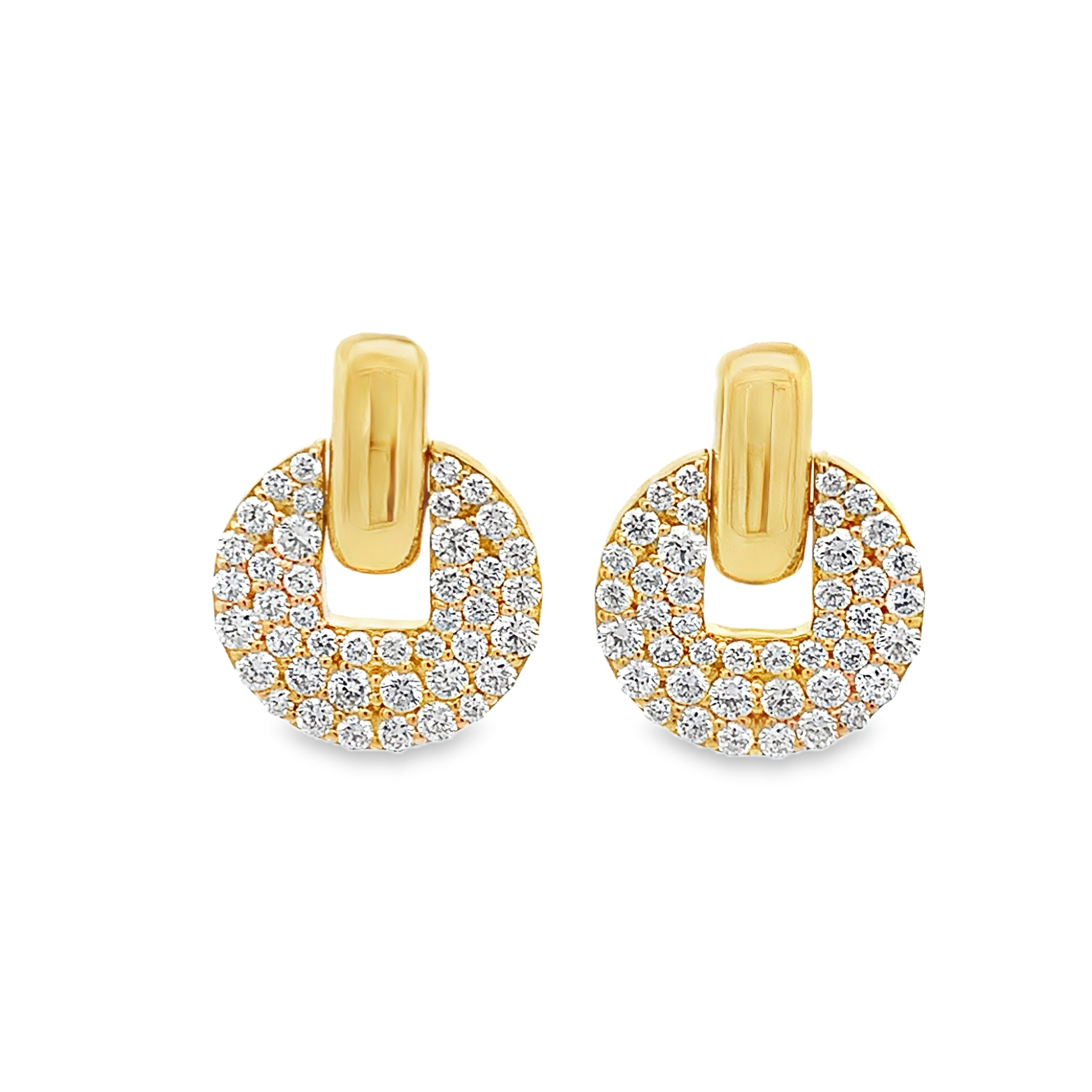 18K Yellow Gold Diamond Dangling Circle Earrings