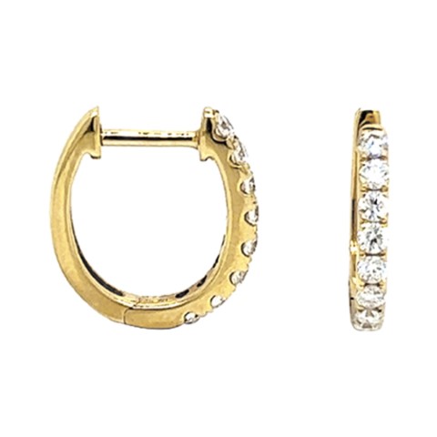 18K Yellow Gold Diamond Hoops Earrings 10mm